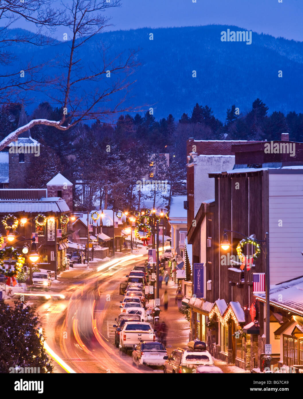 Main Street, Lake PLacid, New York, in the Adirondacks Stock Photo