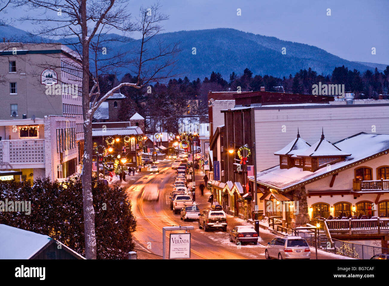 Main Street, Lake Placid, New York, in the Adirondacks Stock Photo