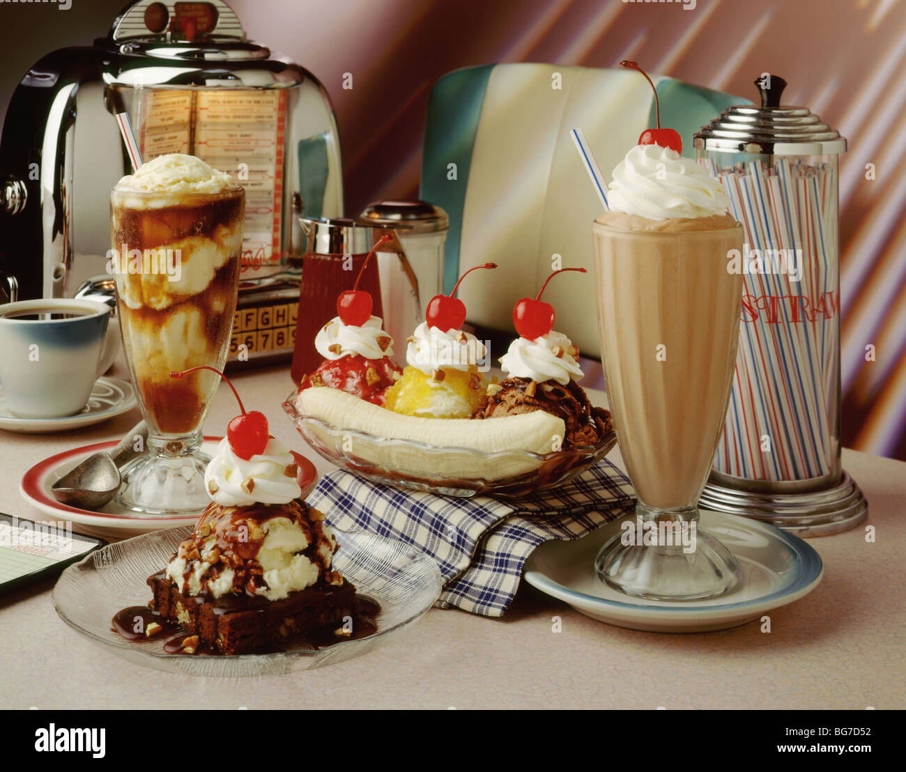 Diner soda fountain desserts Stock Photo