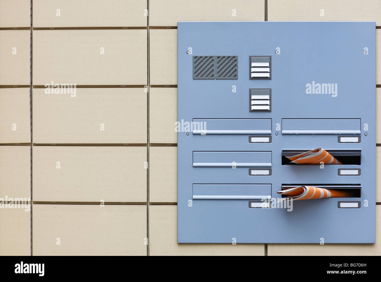 Home intercom system with letterboxes Stock Photo