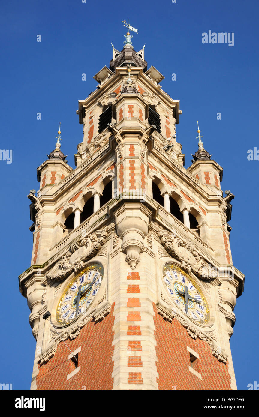 Lille, Pas de Calais, France. Clock Tower (76m high) of the Chambre de Commerce (arch: Louis-Marie Cordonnier: 1910-21) Stock Photo