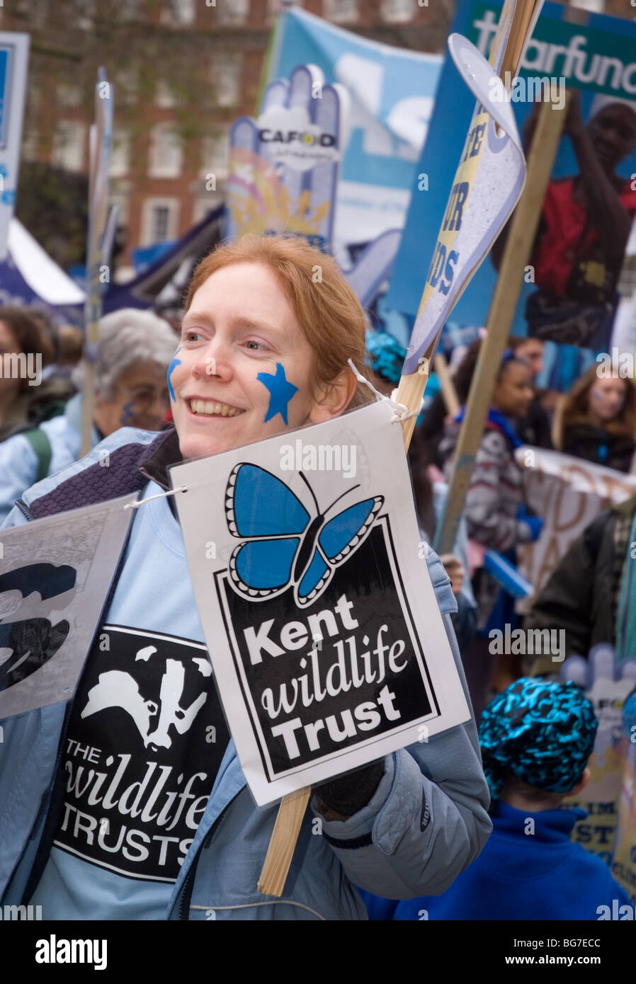 a member of the Kent wildlife trust at the 2009 climate emergency rally Stock Photo