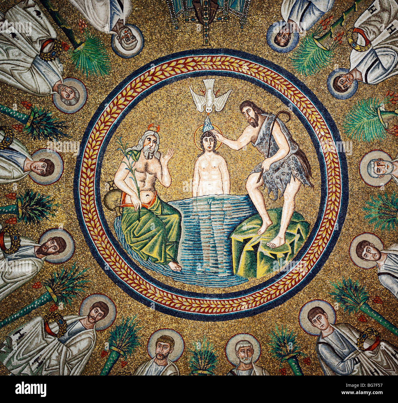 Mosaic in Arian Baptistry, UNESCO World Heritage site, Ravenna, Emilia 