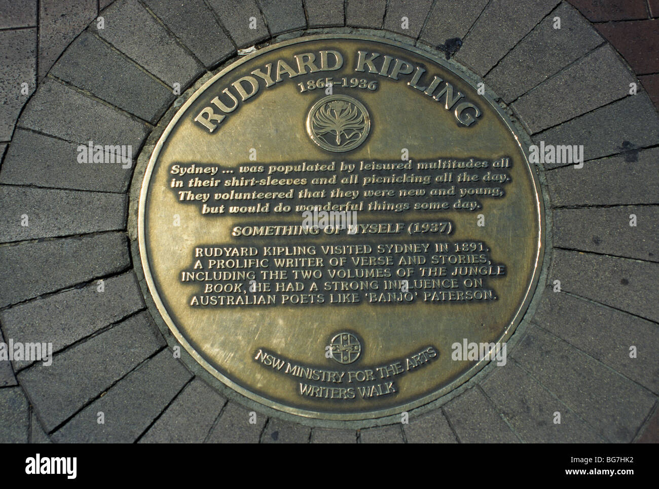 Commemorative plaque to Rudyard Kipling, one of a series set into the  Circular Quay, Sydney, New South Wales, Australia Stock Photo - Alamy