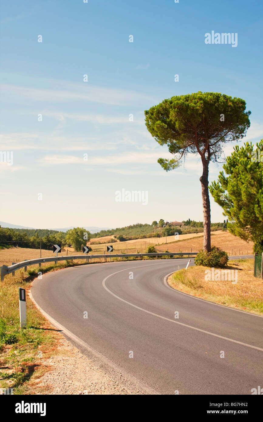 Road turn, Italy, Tuscany Stock Photo
