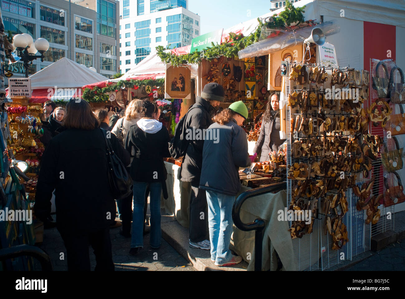 Shoppers browse the Union Square Holiday Market in New York Stock Photo
