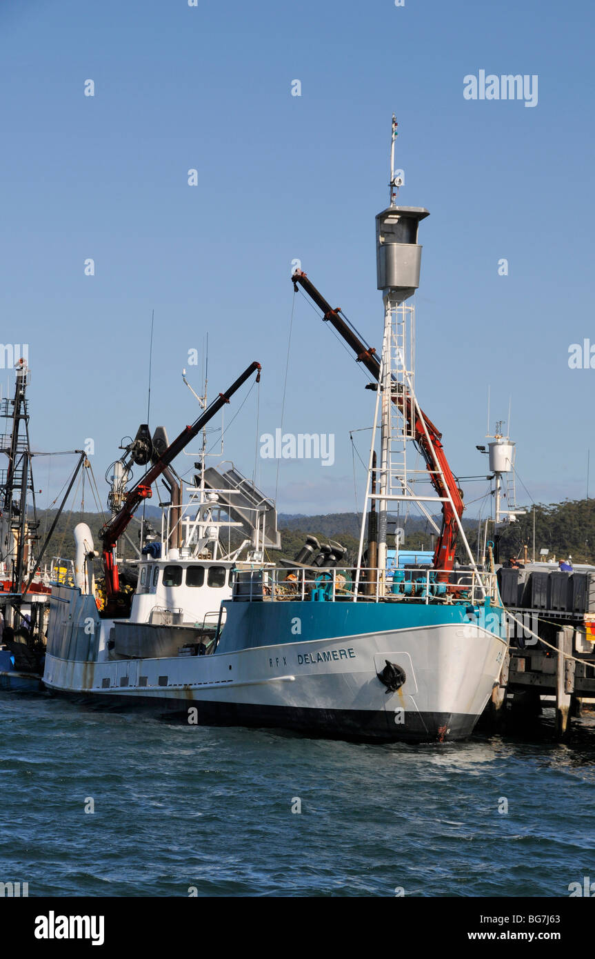 A fishing trawler  at the small community town of Eden on the south coast of New South Wales in Australia. Stock Photo