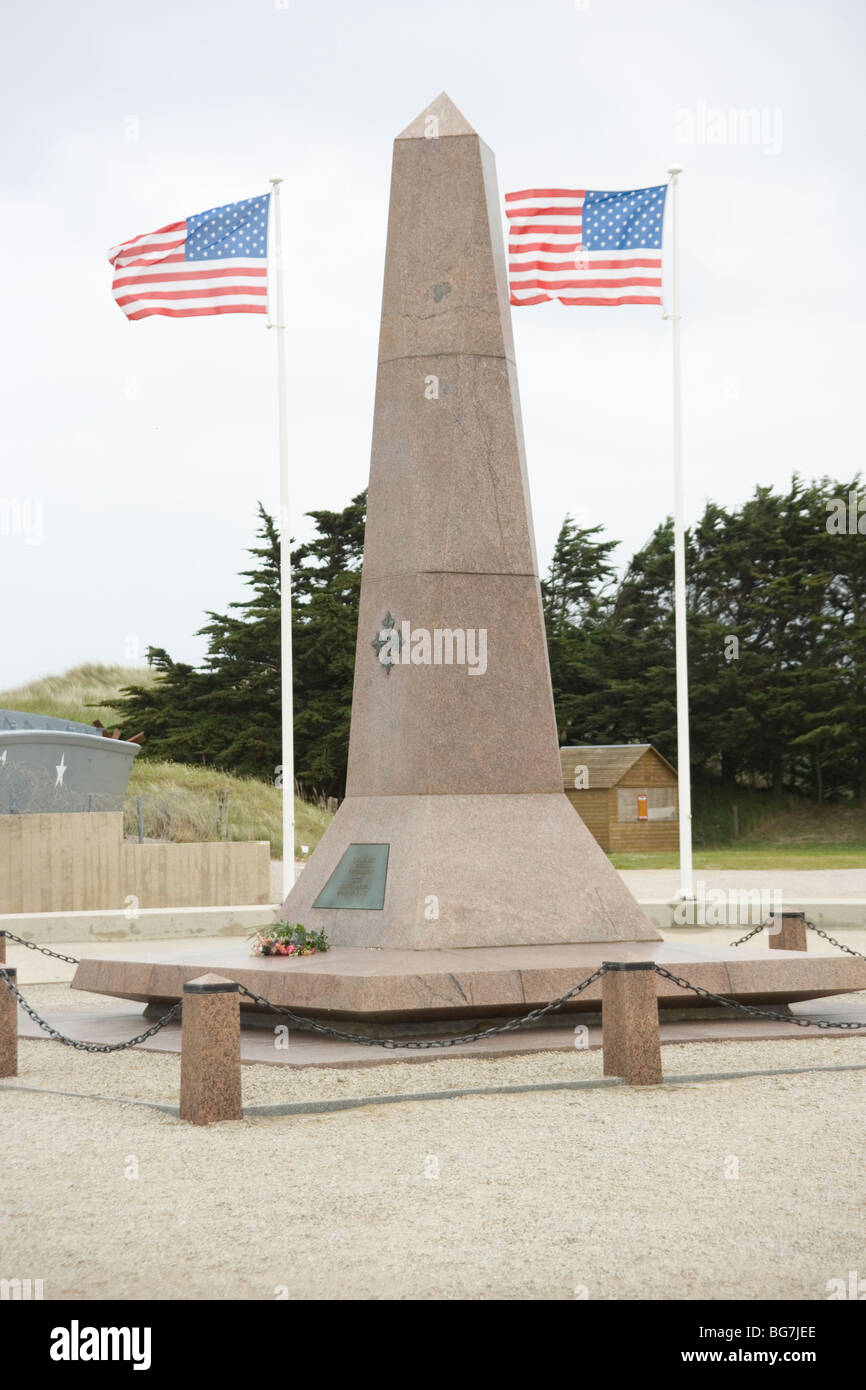 Memorial to the American 4th Division in front of the Museum at Utah Beach scene of landings on D Day 6 June 1944 in Normandy Stock Photo