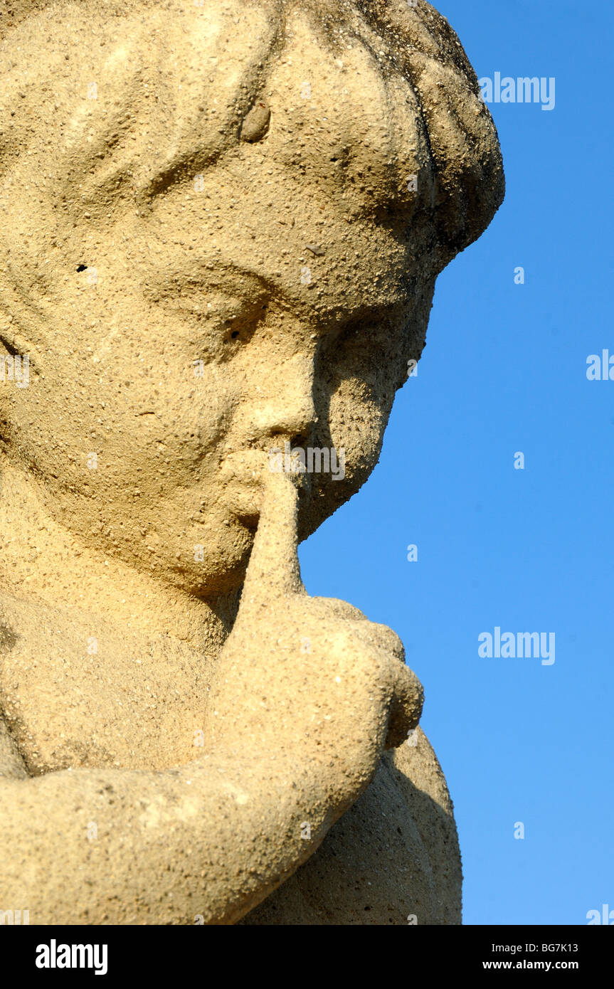 Silence or Quiet, Angel or Angelic Sculpture Outside Notre-Dame de la Garde Church, Marseille or Marseilles, Provence, France Stock Photo