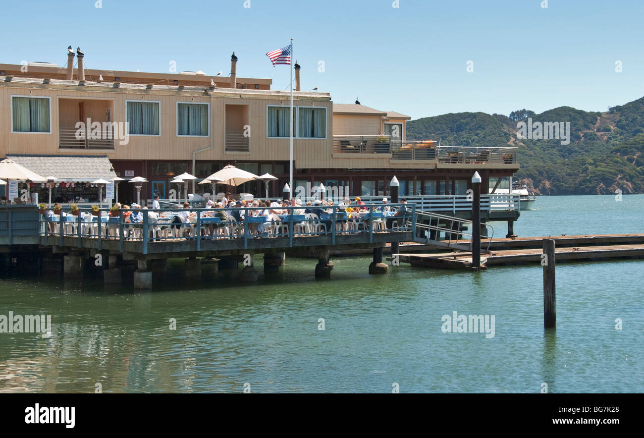 California Marin County Tiburon Sam's Anchor Cafe deck Stock Photo