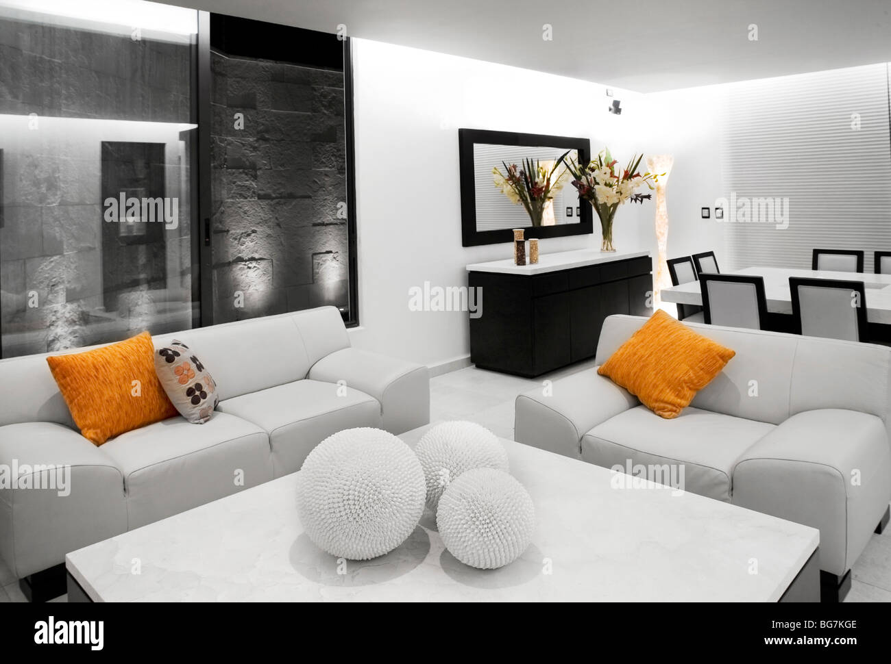Contemporary living room with leather sofas Stock Photo - Alamy