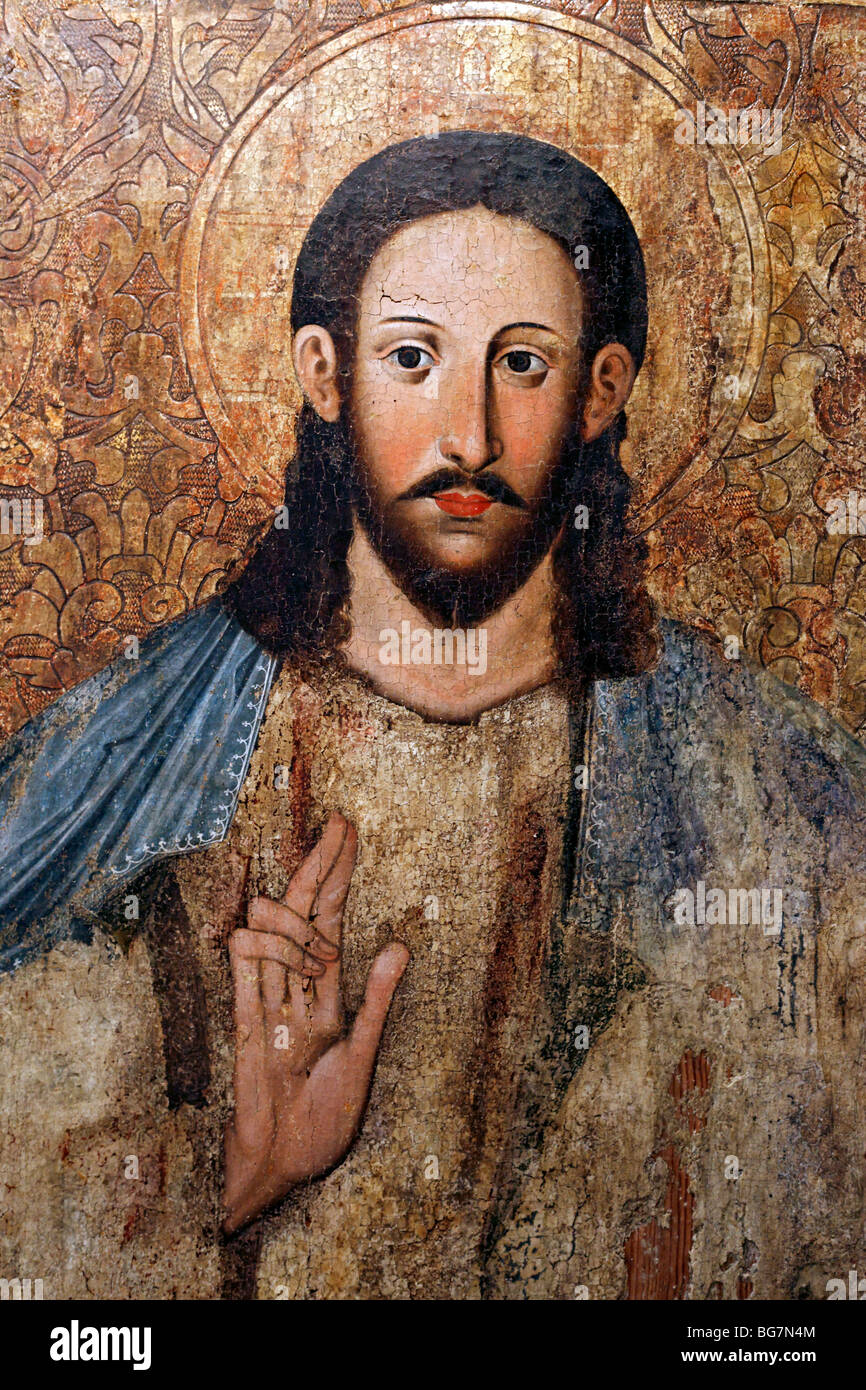 Christ Pantocrator (17 century), Volyn icon, museum, Lutsk, Volyn oblast, Ukraine Stock Photo