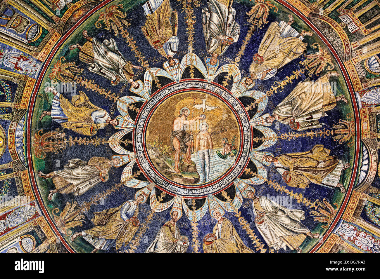 Mosaic in Baptistry of Neon (Battistero Neoniano, Orthodox Baptistry), Ravenna, Emilia-Romagna, Italy Stock Photo