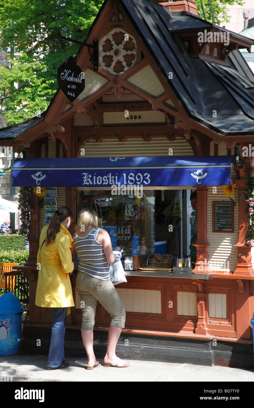 Finland, Helsinki, Helsingfors, Esplanadi Park, Gardens, Fairytale Kiosk Selling Postcards and Snacks Stock Photo