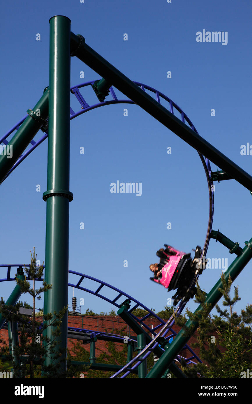 Finland, Helsinki, Helsingfors, Linnanmäki Amusement Park, Fairground Thrill Ride Stock Photo