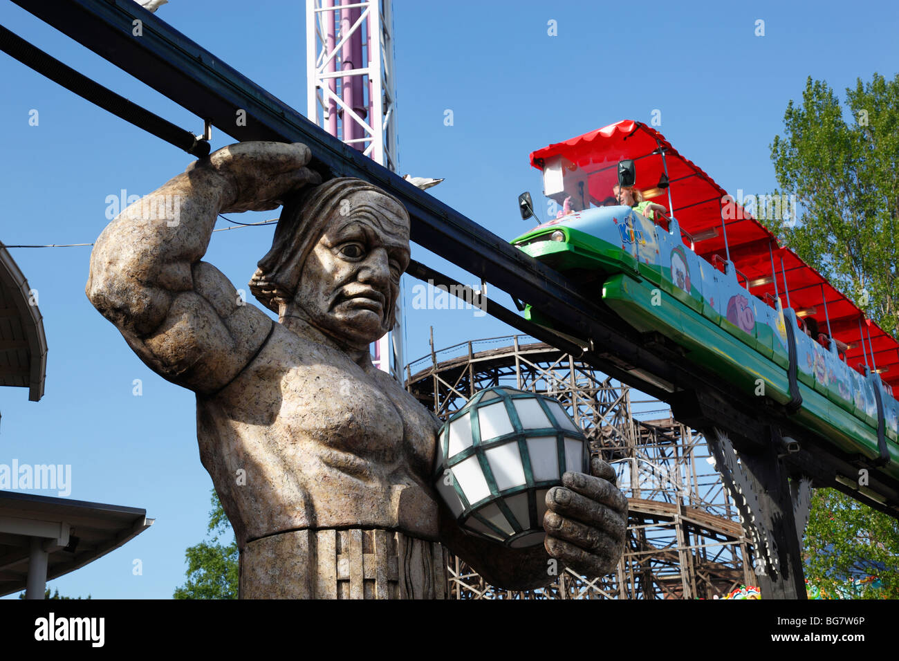 Finland, Helsinki, Helsingfors, Linnanmäki Amusement Park, Fairground Skytrain Ride Stock Photo