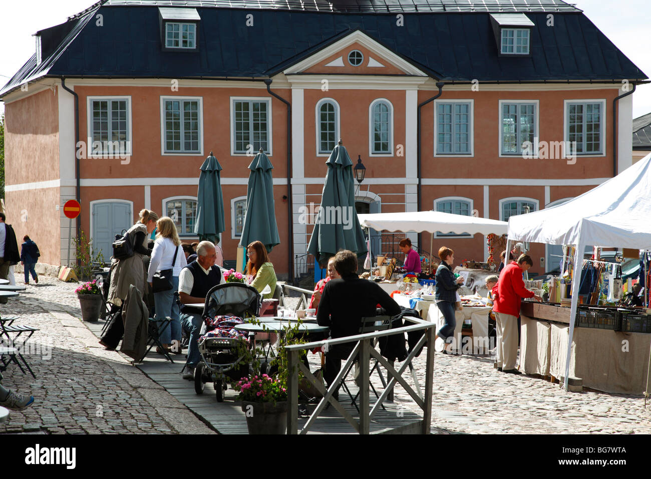 Finland Southern Finland Eastern Uusimaa Porvoo Market Square Old Town Hall Square Town Hall Market Local Handicrafts Stalls Stock Photo