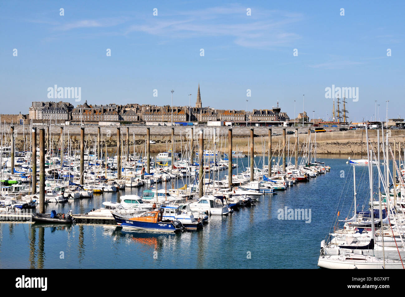 boats in marina, Saint Malo, Brittany, France Stock Photo