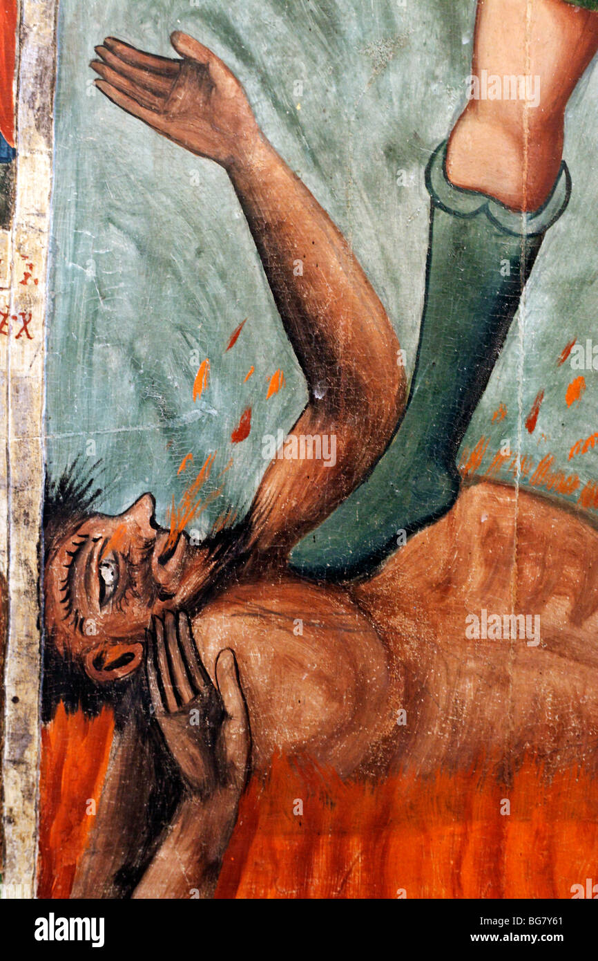Archangel Michael defeats Devil, Volyn icon, museum, Lutsk, Volyn oblast, Ukraine Stock Photo
