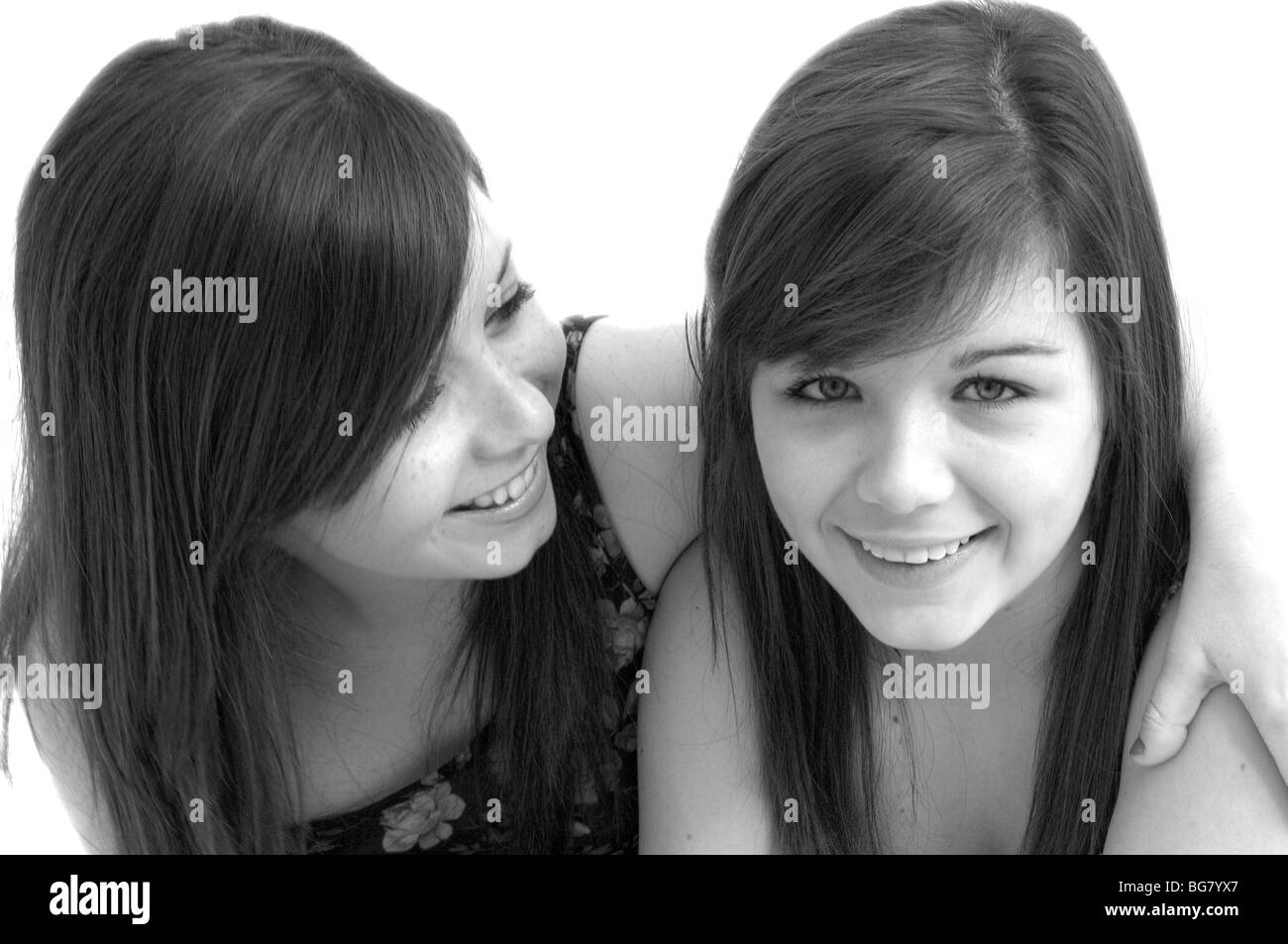 black and white portrait of two young girls Stock Photo - Alamy