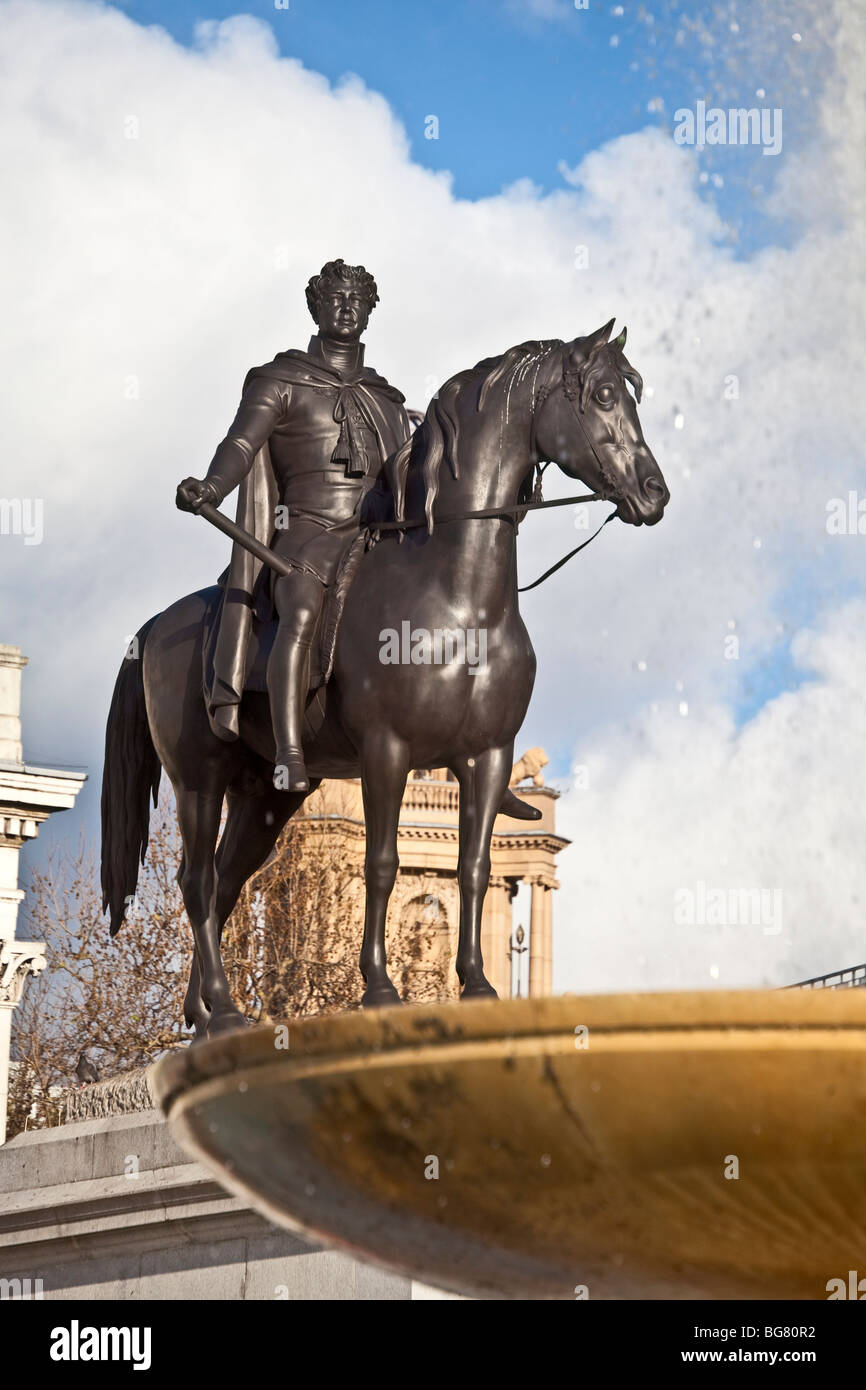 London ; Trafalgar Square ; Statue of King George IV ; Erected in 1843 ; sculpted by Sir Francis Legatt Chantrey ; November 2OO9 Stock Photo