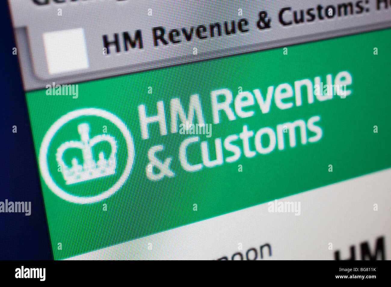 Computer screen showing the website for HM Revenue and Customs who deal with tax and VAT etc. Stock Photo