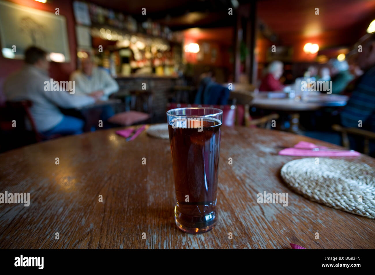 Pint of Beer in a traditional English Pub. The Crown at Little Walden, Essex, Britain. Stock Photo