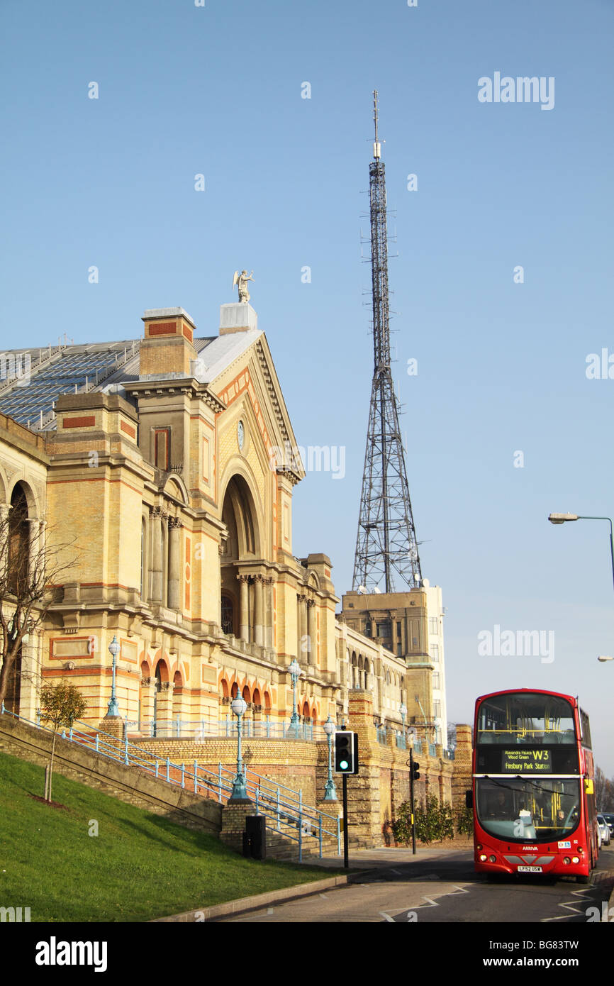 Alexandra Palace, London. With red London bus Stock Photo