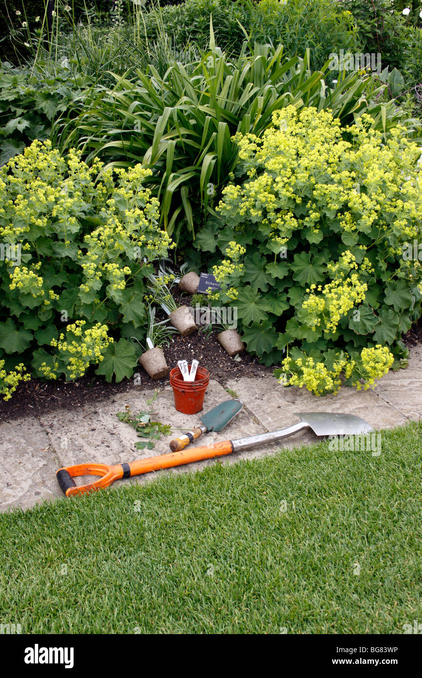 PLANTING WORK IN PROGRESS IN AN ENGLISH COUNTRY GARDEN Stock Photo Alamy