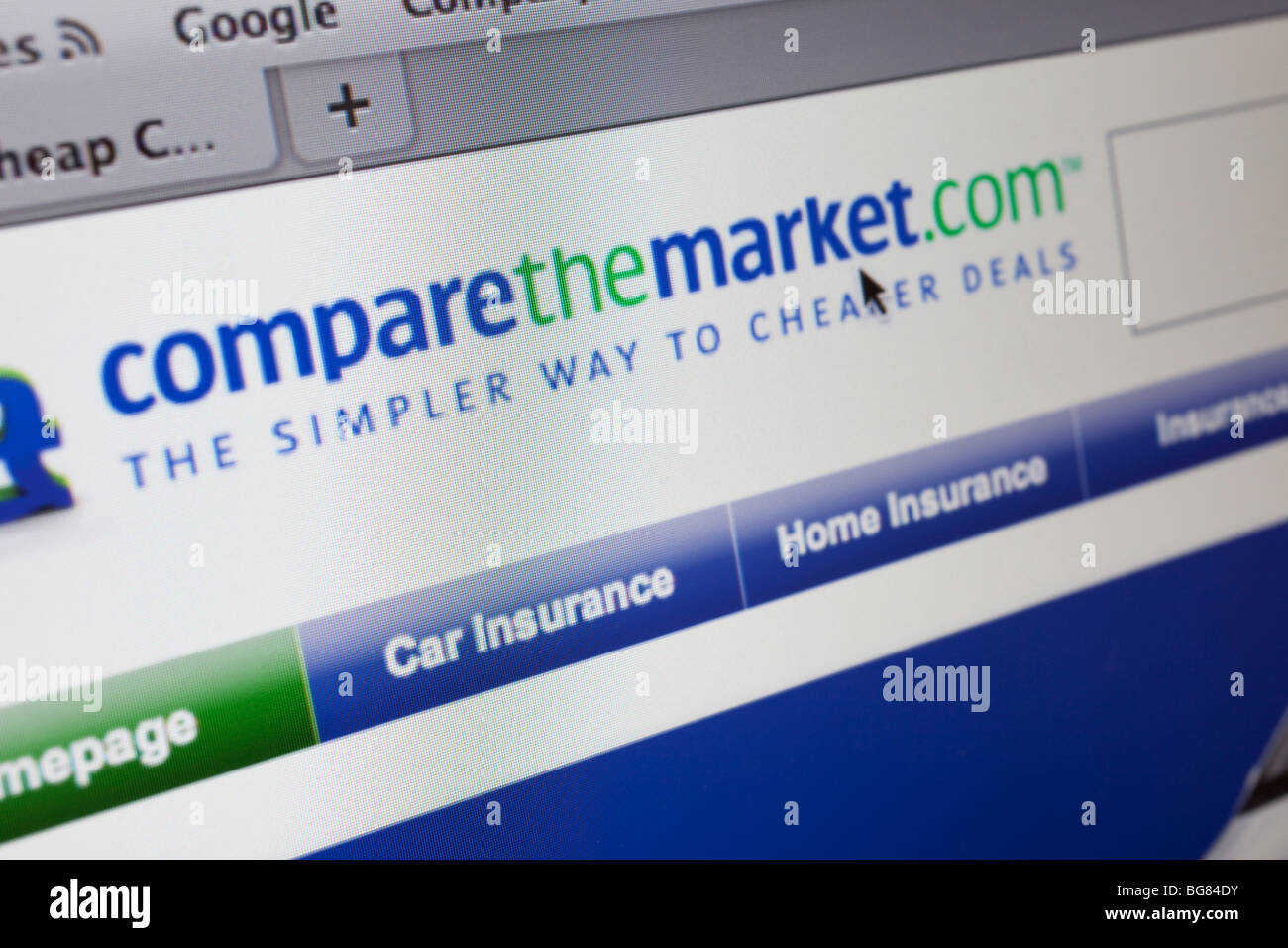 Computer screen showing the website for insurance, money and finance comparison site, Compare the Market. Stock Photo
