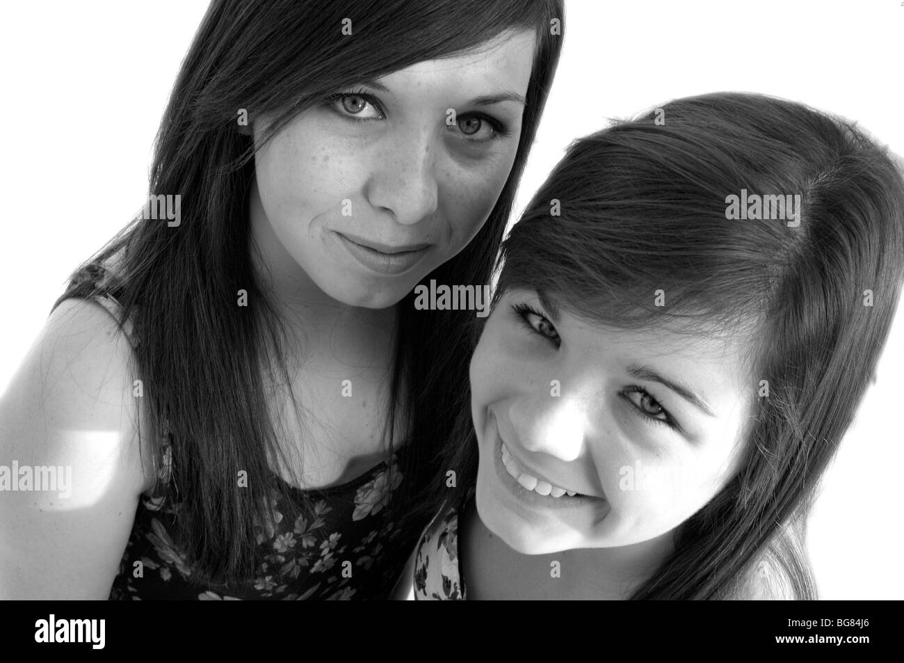 black and white portrait of two young teenage girls Stock Photo - Alamy