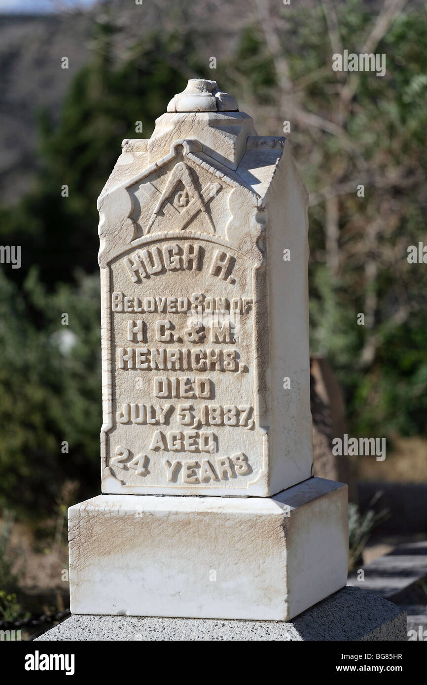 Tombstone at Silver Terrace Cemeteries, circa 1800s. Site at Virginia City, Nevada. Stock Photo