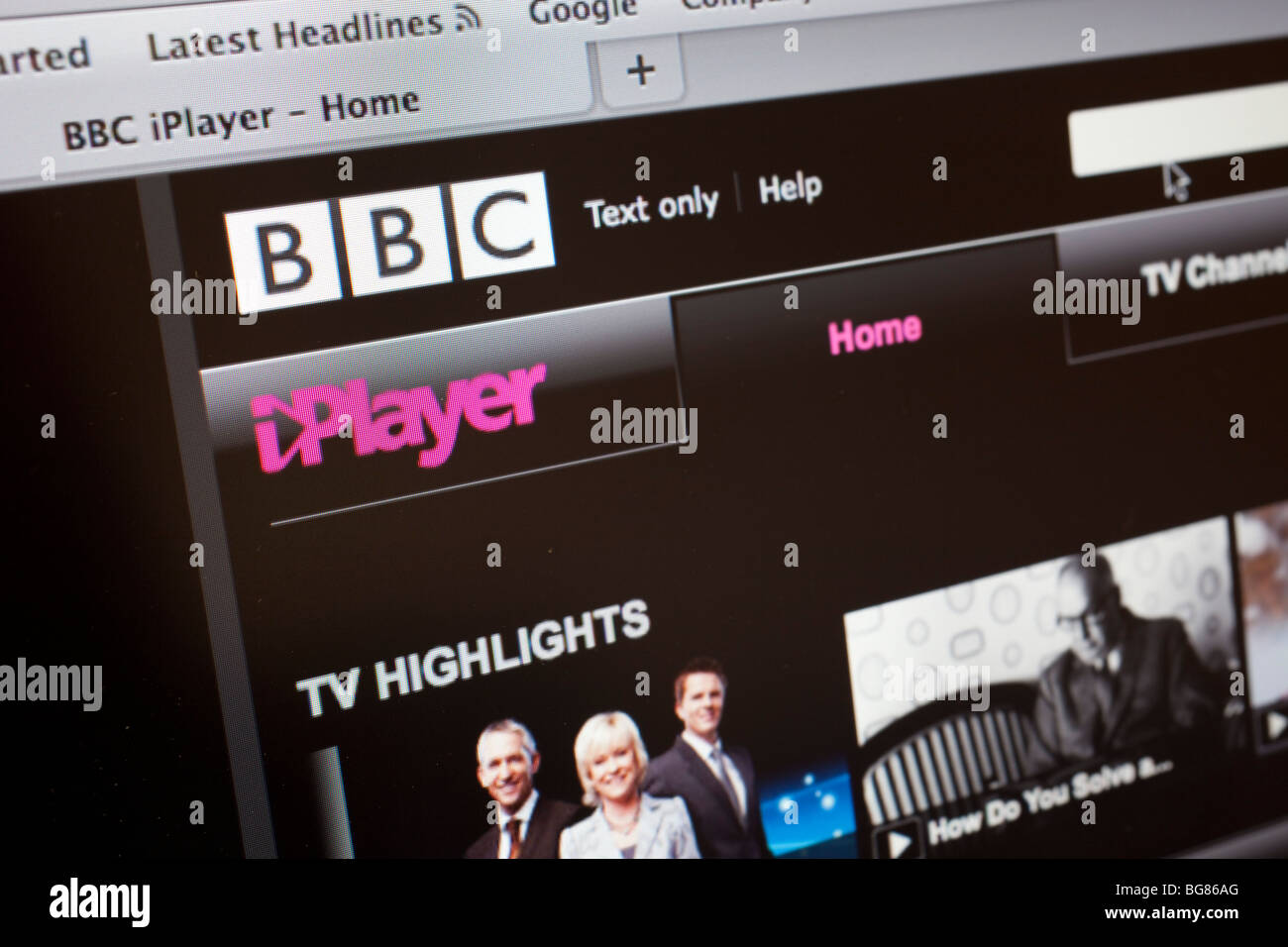 Computer screen showing the website for BBC i Player tv service Stock ...