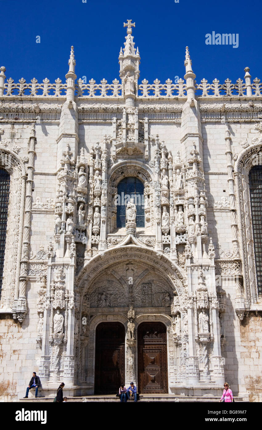 Mosterio dos Jeronimos (Manueline doorway), Belem, Lisbon, Portugal, Easter 2009 Stock Photo