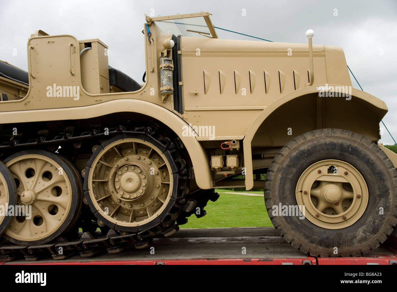 Restored German army Second World War Half track vehicle in Falaise Normandy, France Stock Photo