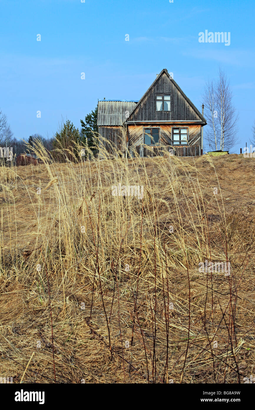 Wooden rural house, Ivanishi, Tver region, Russia Stock Photo