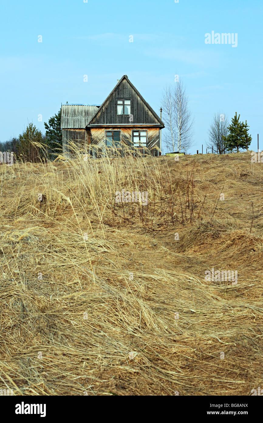 Wooden rural house, Ivanishi, Tver region, Russia Stock Photo