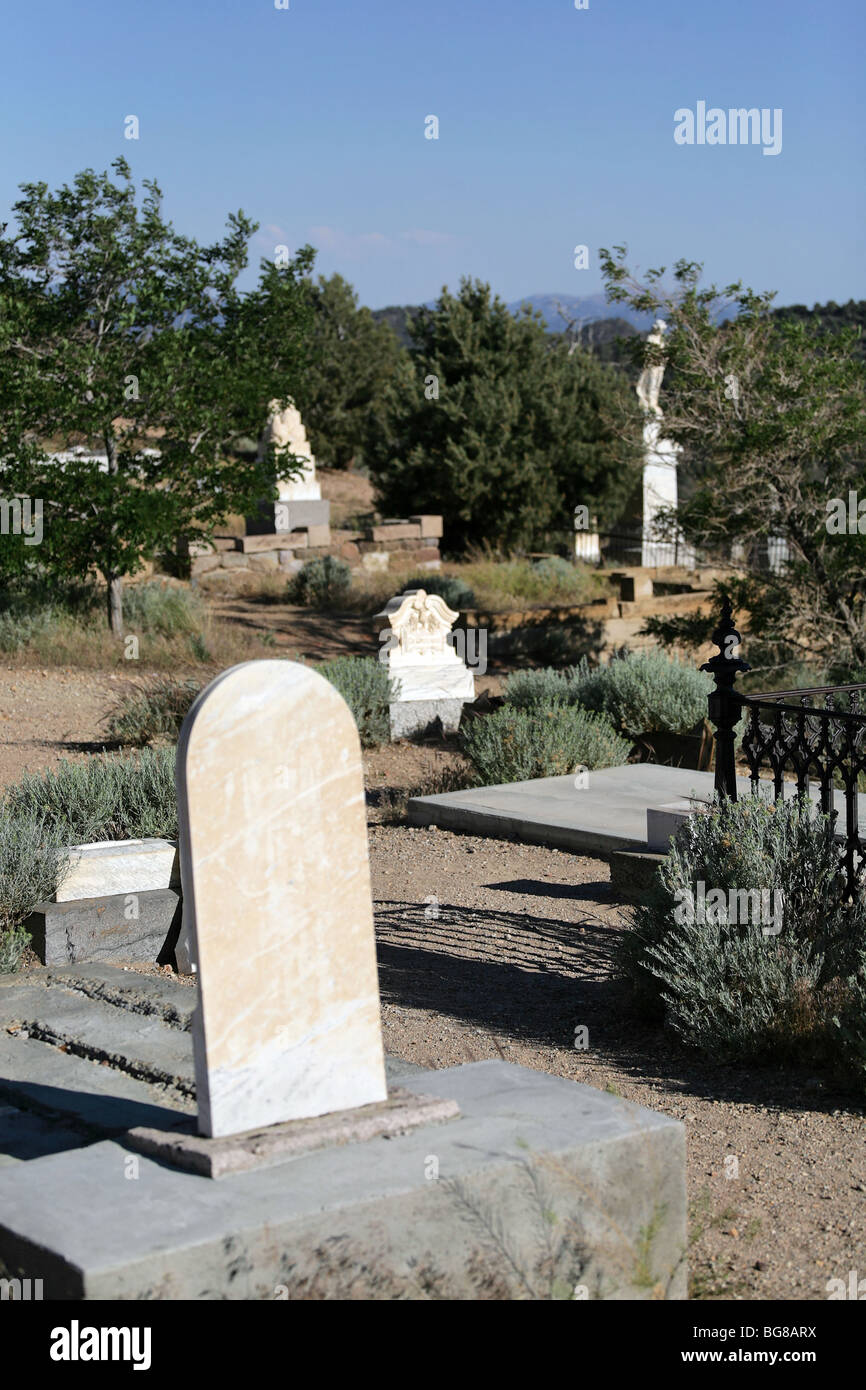 Tombstones at Silver Terrace Cemeteries, circa 1800s. Site at Virginia City, Nevada. Stock Photo