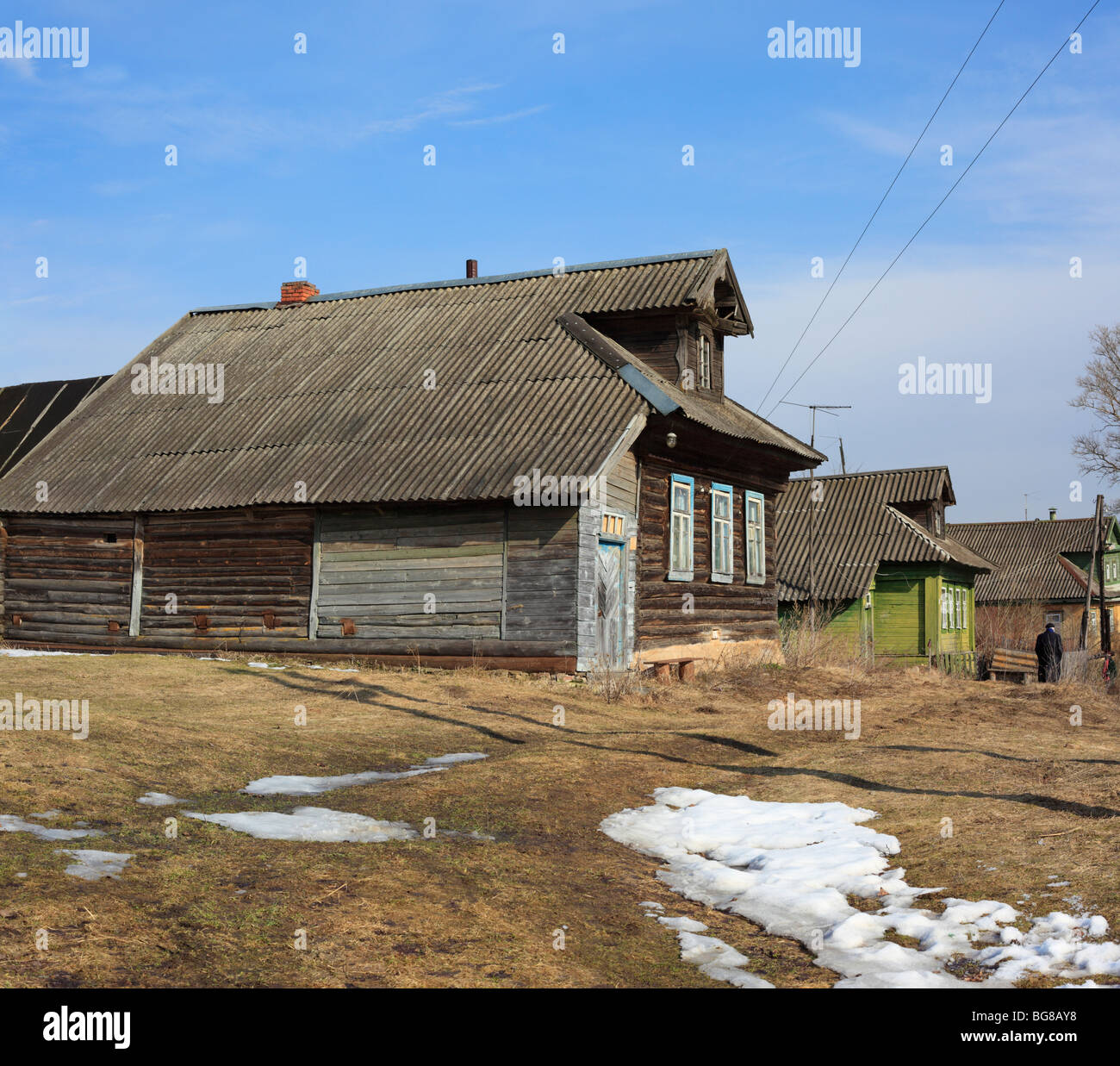Russian traditional wooden rural house, Tver region, Russia Stock Photo