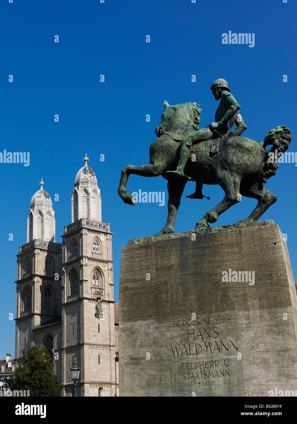 Switzerland, Zurich,statue of Hans Waldmann (1435 - 6 April 1489) AD was mayor of Zurich and Swiss military leader Stock Photo