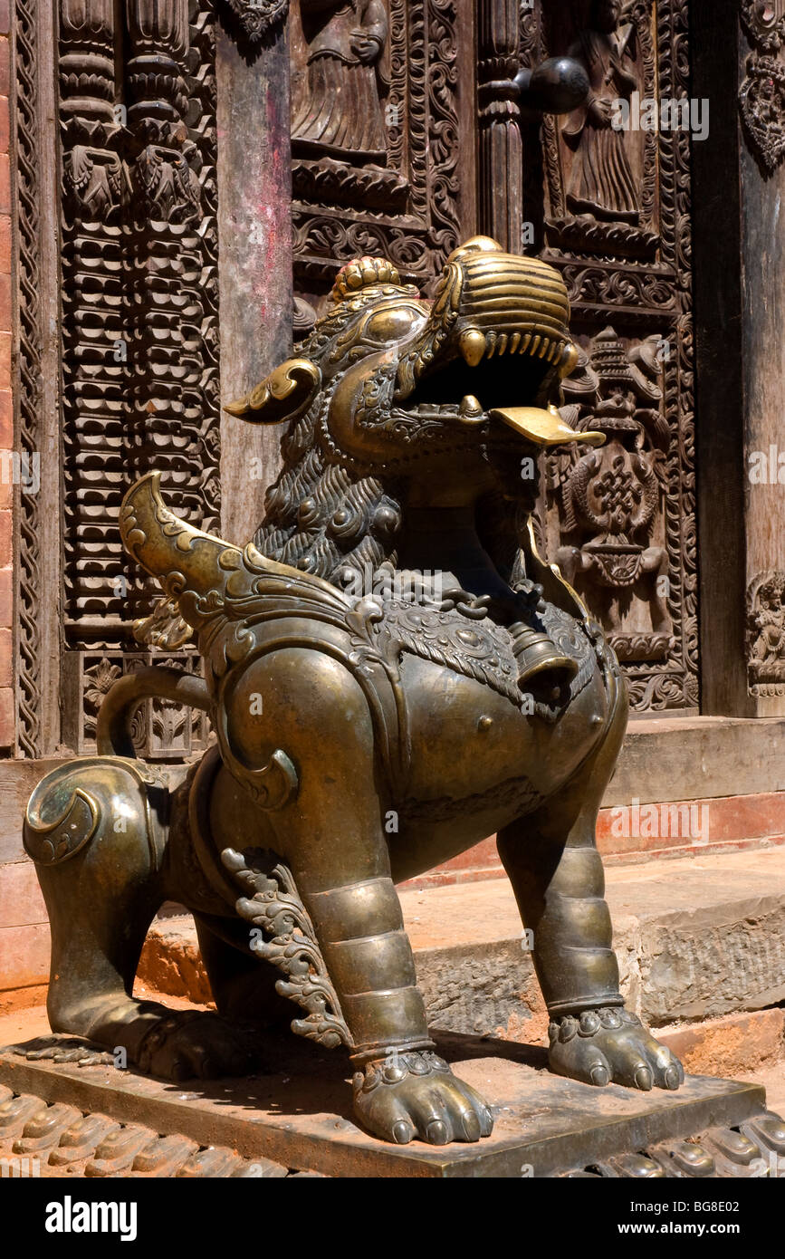 Revered temple guardian, Tachupal Tole, Bhaktapur, Nepal. Stock Photo