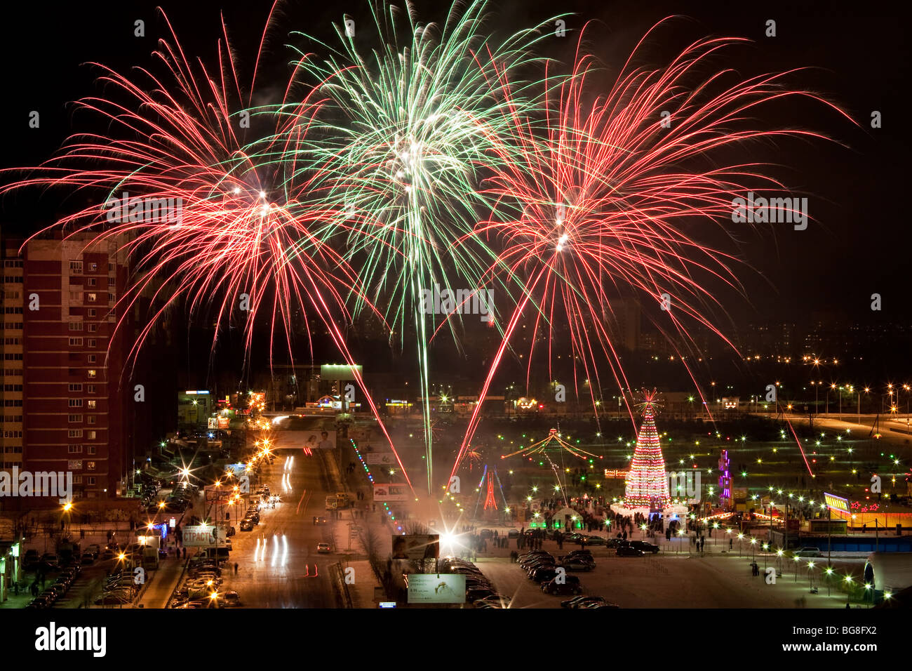 New Year firework in Russian city Stock Photo