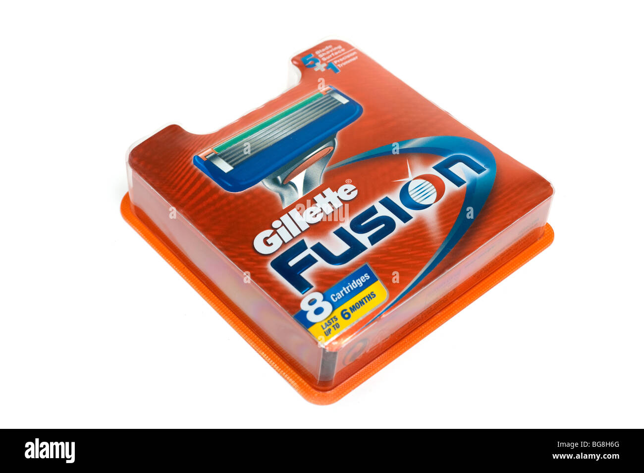 Gillette Fusion eight cartridge five blades razor heads pack Stock Photo