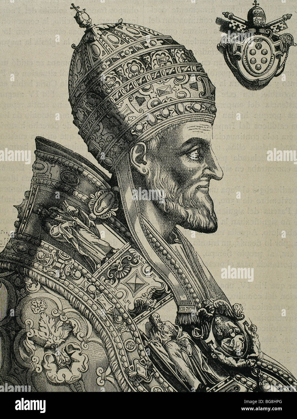 Pius IV (Milan ,1499-Rome, 1565). Italian pope, named Giovanni Angelo Medici. Engraving by N. Beatrizet. Stock Photo
