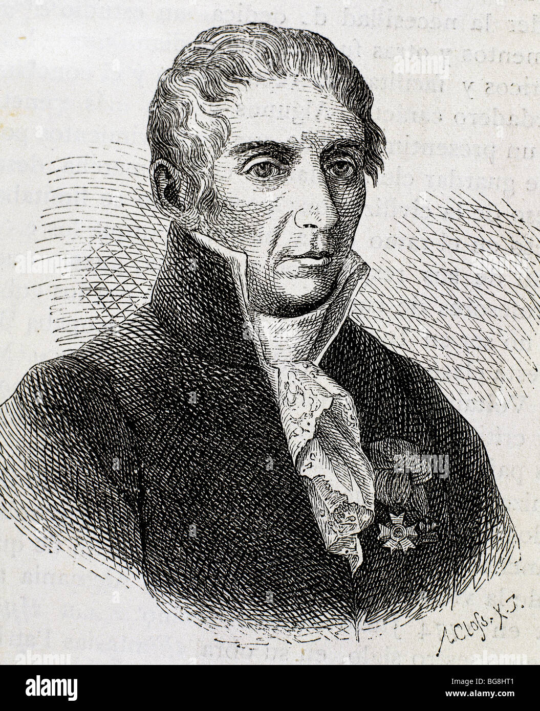 VOLTA, Alessandro, Count (As 1745-Como, 1827) Italian physicist. Nineteenth-century engraving. Stock Photo