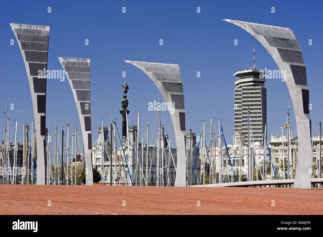 BARCELONA. Sculptures representing the sails of a ship. Catalonia. Spain. Stock Photo