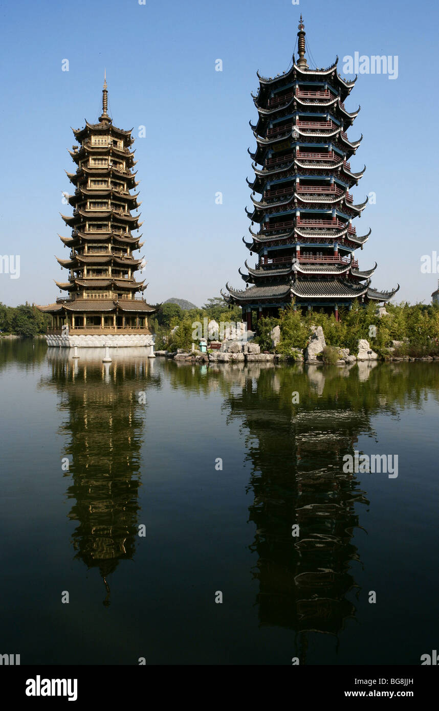 CHINA. GUILIN. Pagodas in Shanshu Park. Guangxi Province. Stock Photo