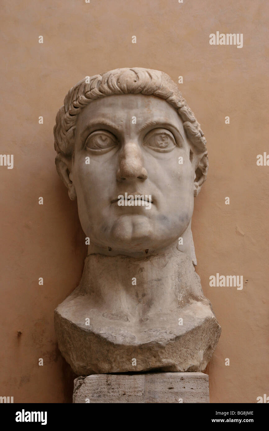 Constantine I, The Great (272-337). Roman Emperor. Bust of Constantine's colossal statue. Rome. Stock Photo