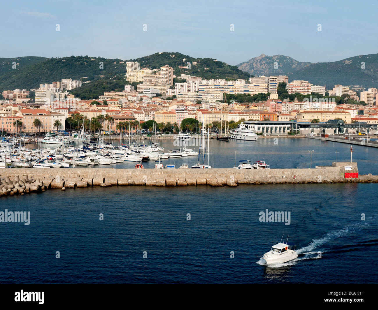 View of Ajaccio Harbour, Corsica  from from the Cruise Ship MSC Melody Stock Photo