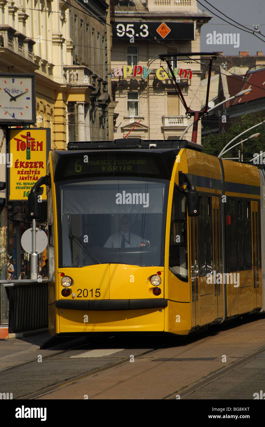 Tram by Blaha Lujza square. Budapest. Hungary. Stock Photo